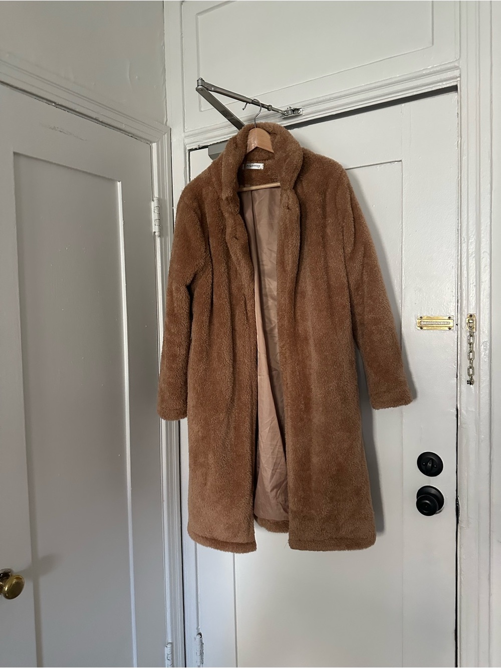 Women’s Faux Fur Long Pea Coat in Brown